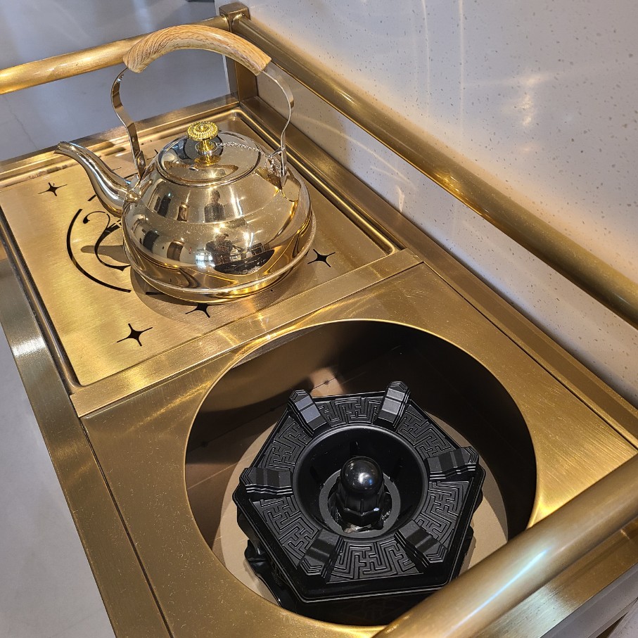 [공부차] 304 스텐 금색 다도 테이블 (금주전자,화로)