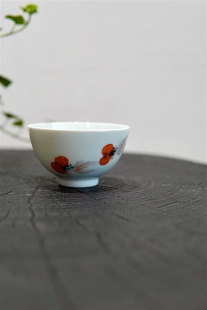 법랑채 수포금어계심배 珐琅彩水泡金鱼鸡心杯(130cc)