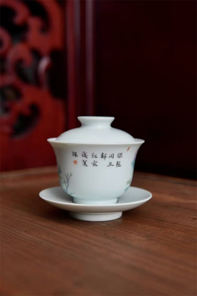 법랑채 소개완-목단 珐琅彩小盖碗-牡丹(130ml)