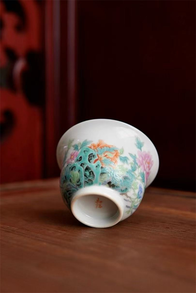 법랑채 소개완-목단 珐琅彩小盖碗-牡丹(130ml)