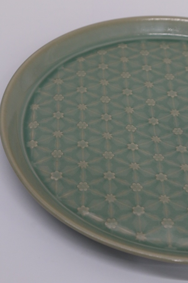 강진 청자 꽃창살 문양 접시 (대, 소)